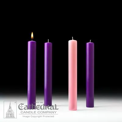 1-1/2" X 12" 51% Beeswax Advent Candle Set (3 Purple, 1 Pink)