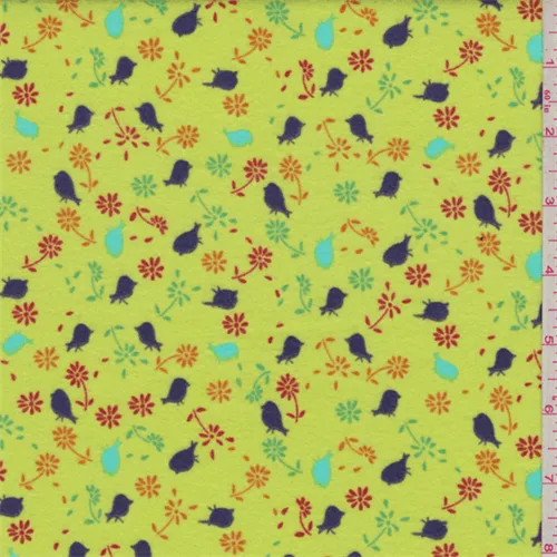 1 3/8 YD PC-Celery Green Multi Floral Flannel Fabric