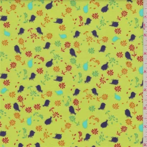 1 3/8 YD PC-Celery Green Multi Floral Flannel Fabric