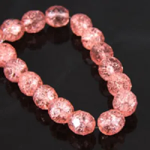 10mm Rose Crackle Glass, 7" Strand