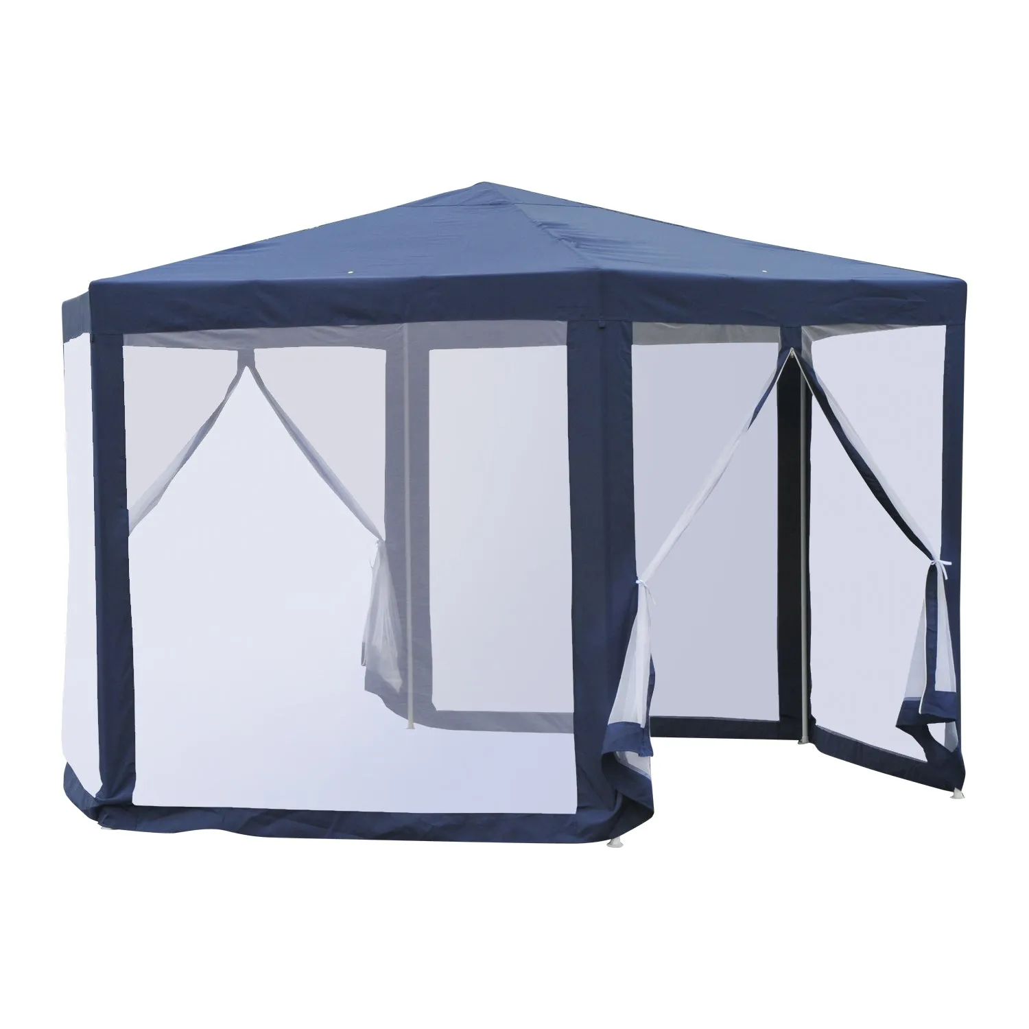 13 ft Hexagonal Patio Party Gazebo with Mosquito Bug Mesh - Blue