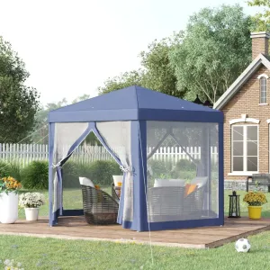 13 ft Hexagonal Patio Party Gazebo with Mosquito Bug Mesh - Blue