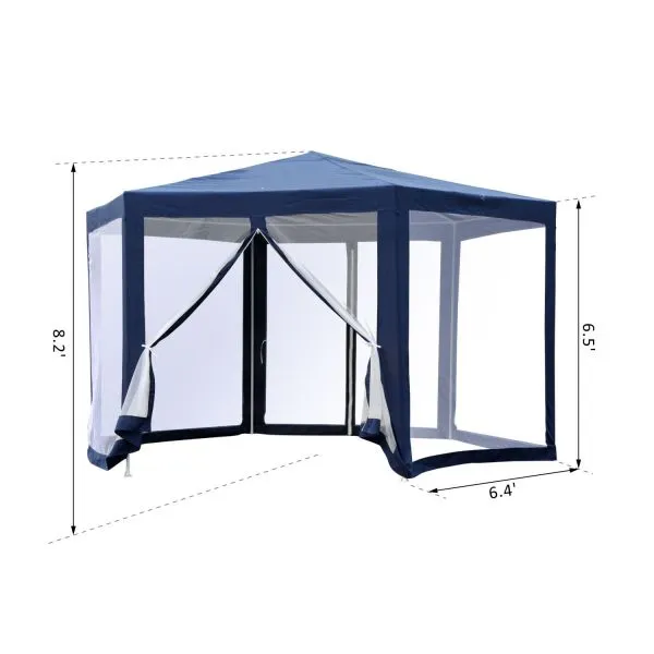 13 ft Hexagonal Patio Party Gazebo with Mosquito Bug Mesh - Blue