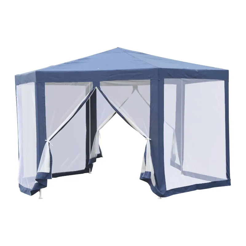 13 ft Hexagonal Patio Party Gazebo with Mosquito Bug Mesh - Blue