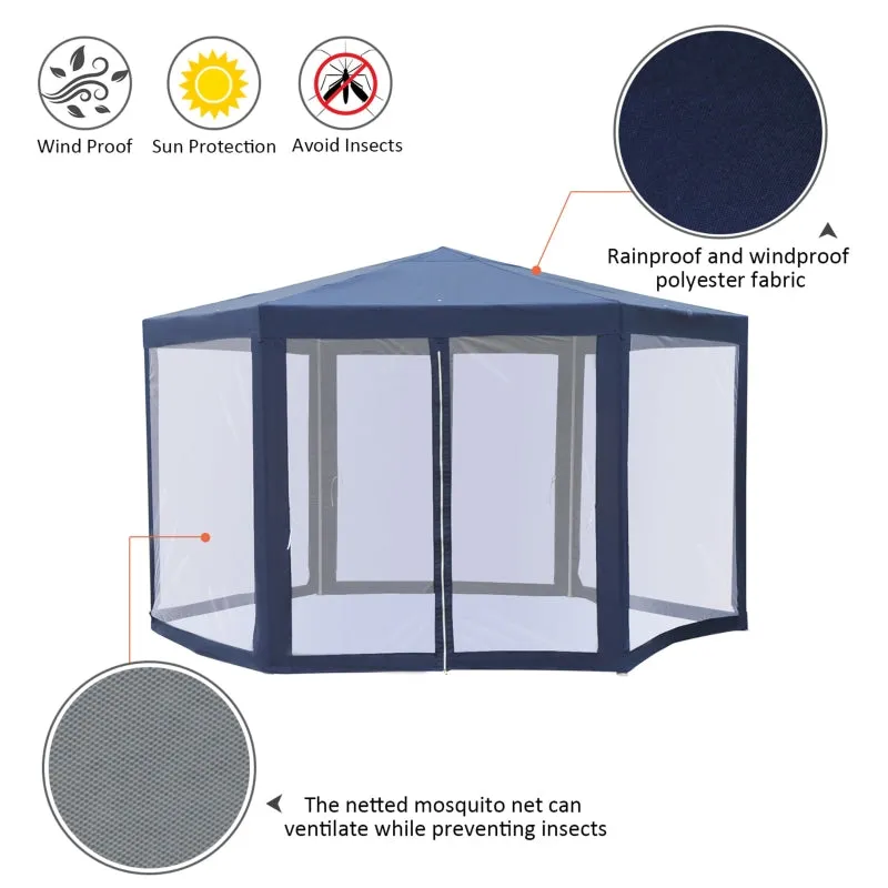 13 ft Hexagonal Patio Party Gazebo with Mosquito Bug Mesh - Blue