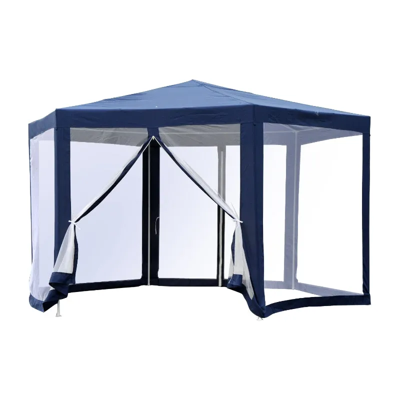 13 ft Hexagonal Patio Party Gazebo with Mosquito Bug Mesh - Blue