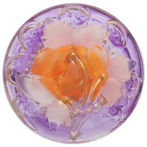 (27mm) Round Lacy 3 Flowers Purple, Pink, Orange with Gold Paint