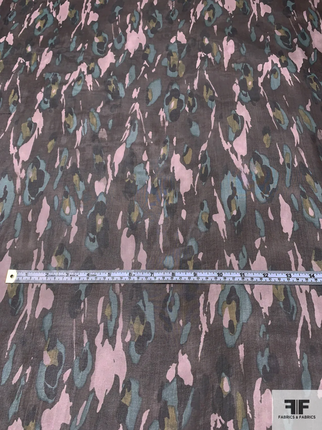 Abstract Printed Silk Chiffon - Brown / Black / Dusty Teal / Dusty Lavender