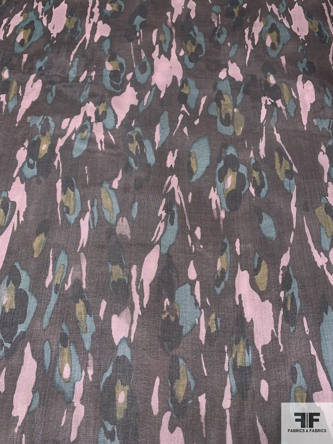 Abstract Printed Silk Chiffon - Brown / Black / Dusty Teal / Dusty Lavender