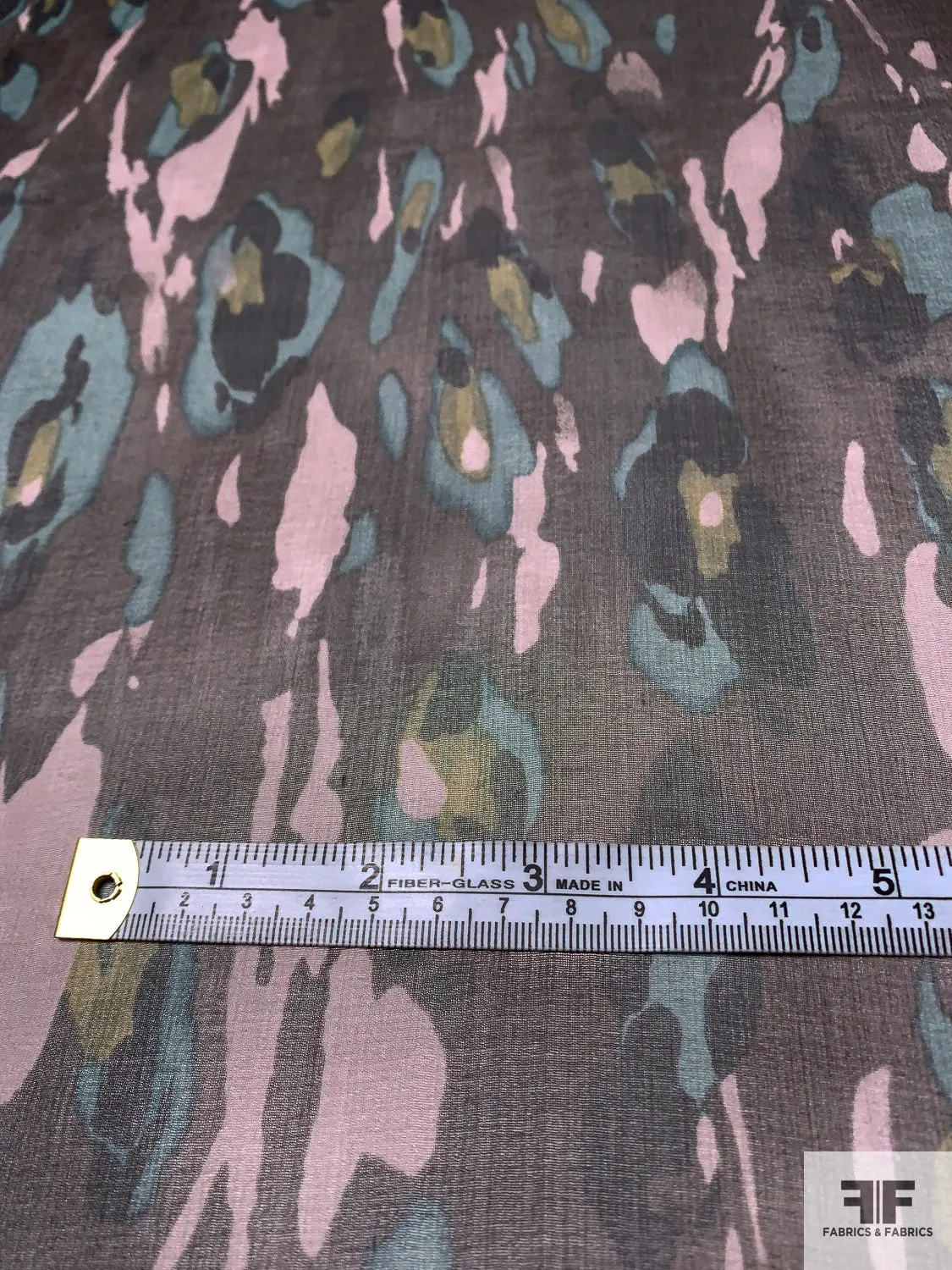 Abstract Printed Silk Chiffon - Brown / Black / Dusty Teal / Dusty Lavender