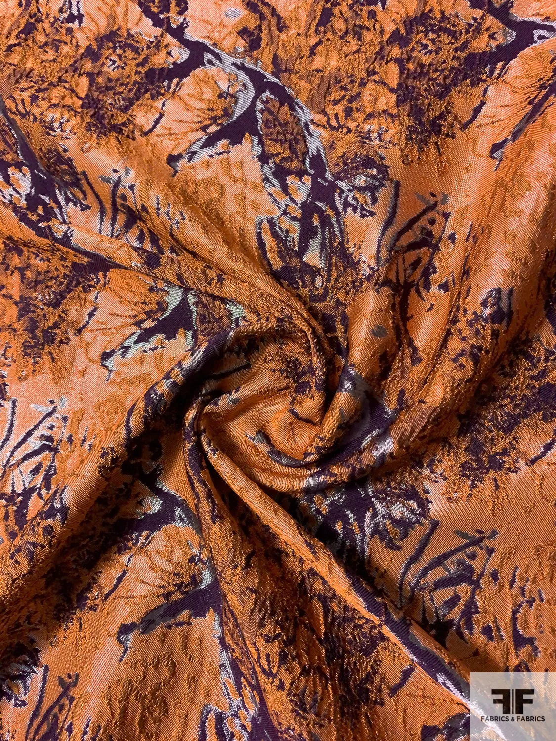 Abstract Reversible Brocade with Shimmer - Orange / Plum / Shimmer Lavender