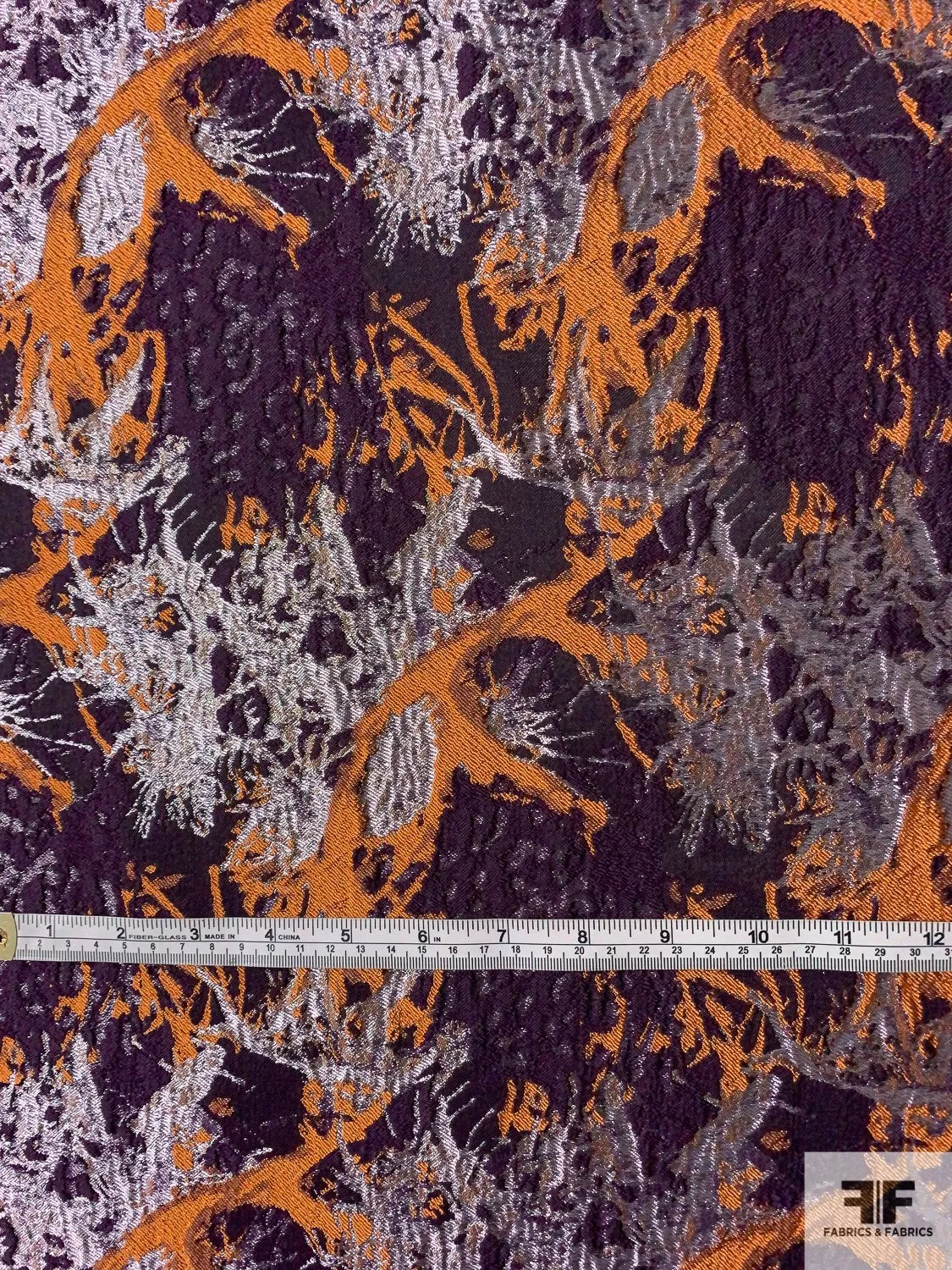 Abstract Reversible Brocade with Shimmer - Orange / Plum / Shimmer Lavender