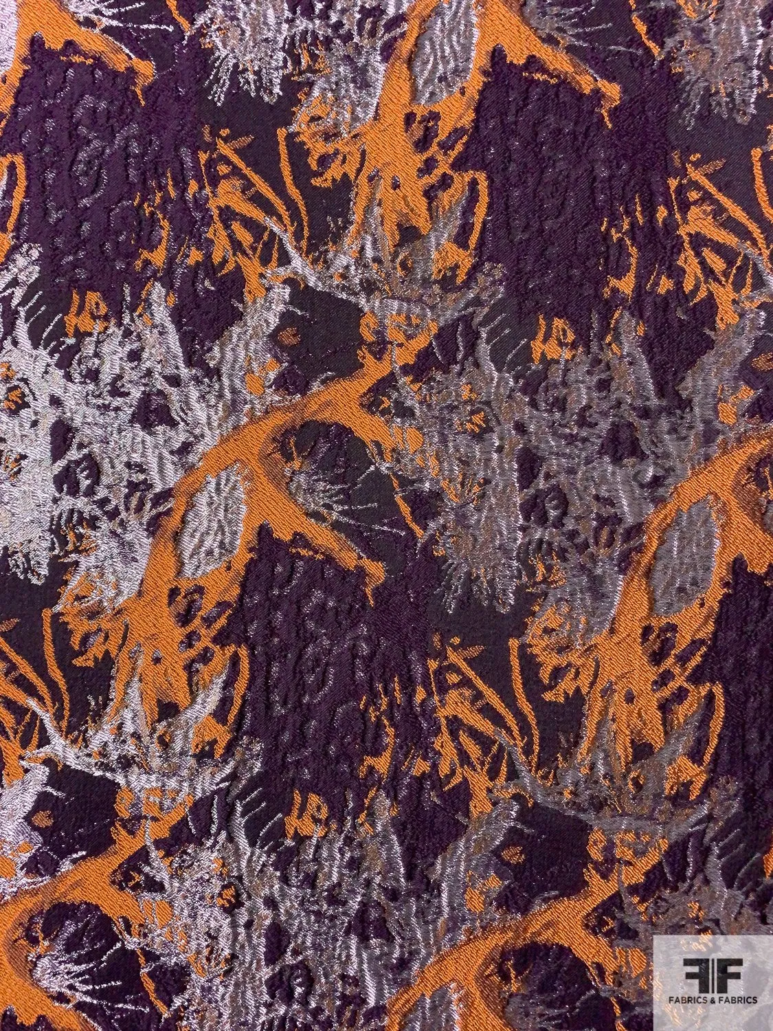 Abstract Reversible Brocade with Shimmer - Orange / Plum / Shimmer Lavender