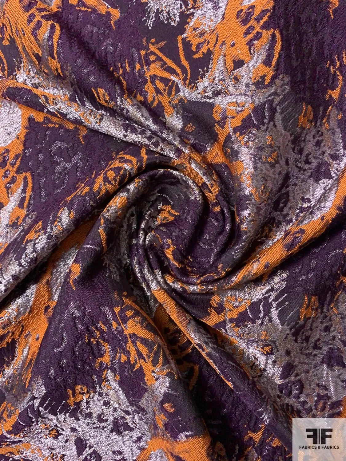 Abstract Reversible Brocade with Shimmer - Orange / Plum / Shimmer Lavender