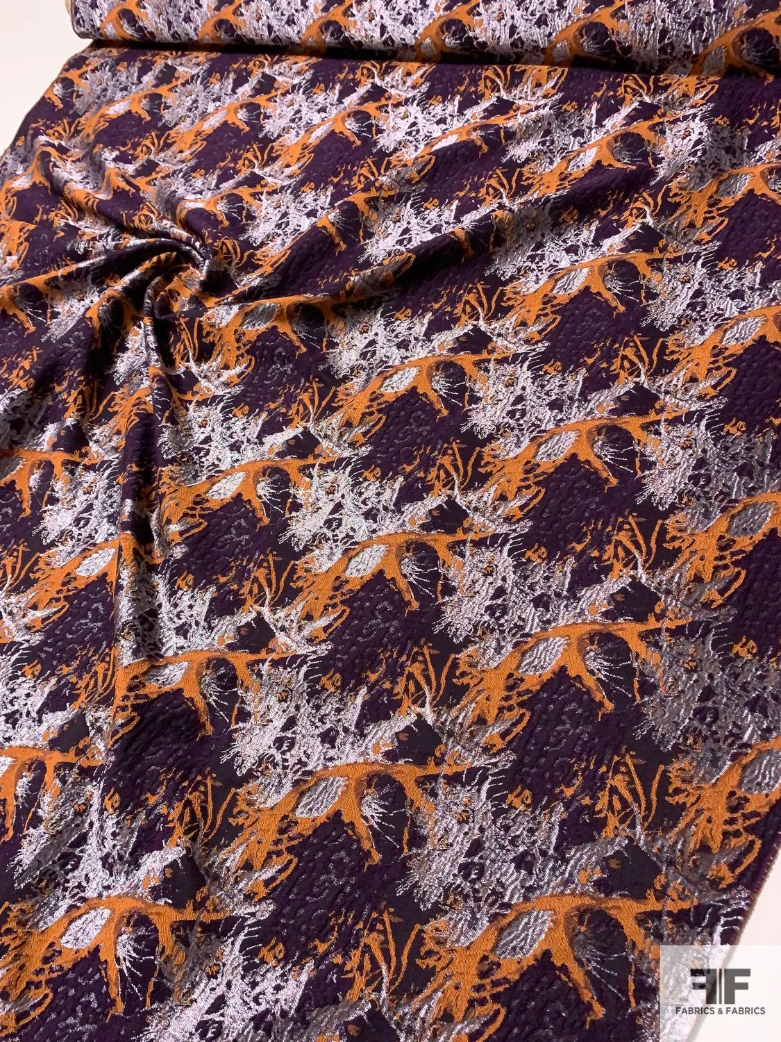 Abstract Reversible Brocade with Shimmer - Orange / Plum / Shimmer Lavender