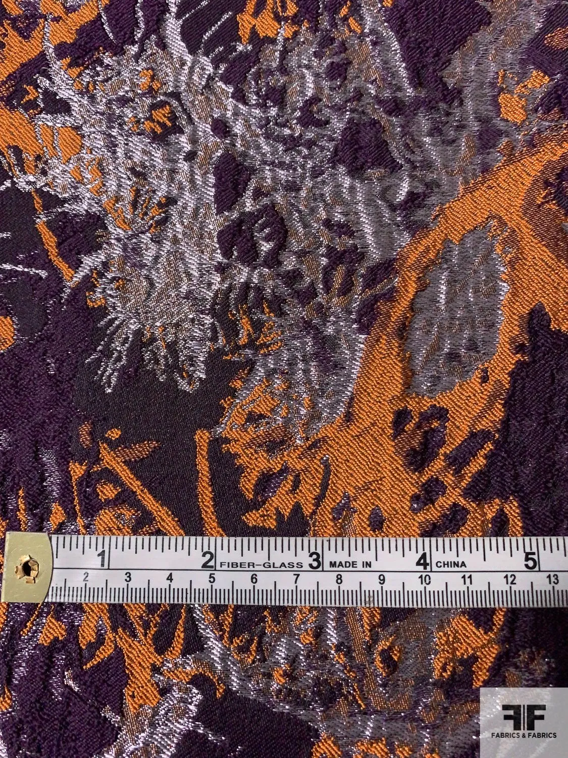 Abstract Reversible Brocade with Shimmer - Orange / Plum / Shimmer Lavender