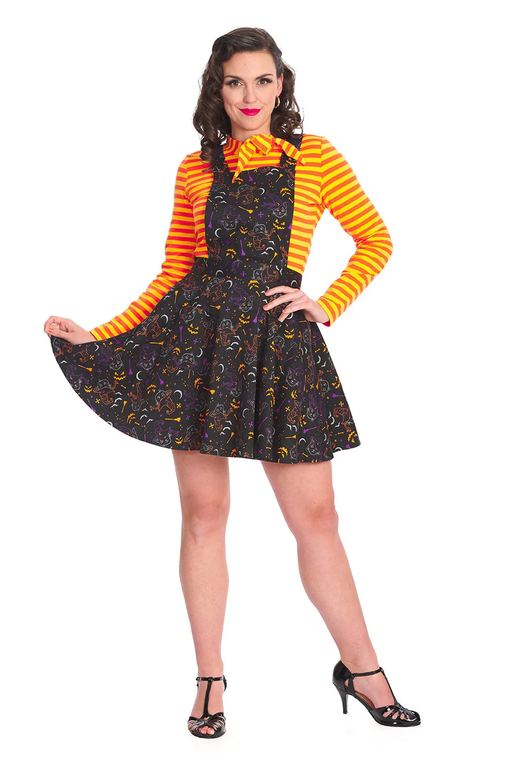 All Hallows Cat Black Pinafore Dress by Banned