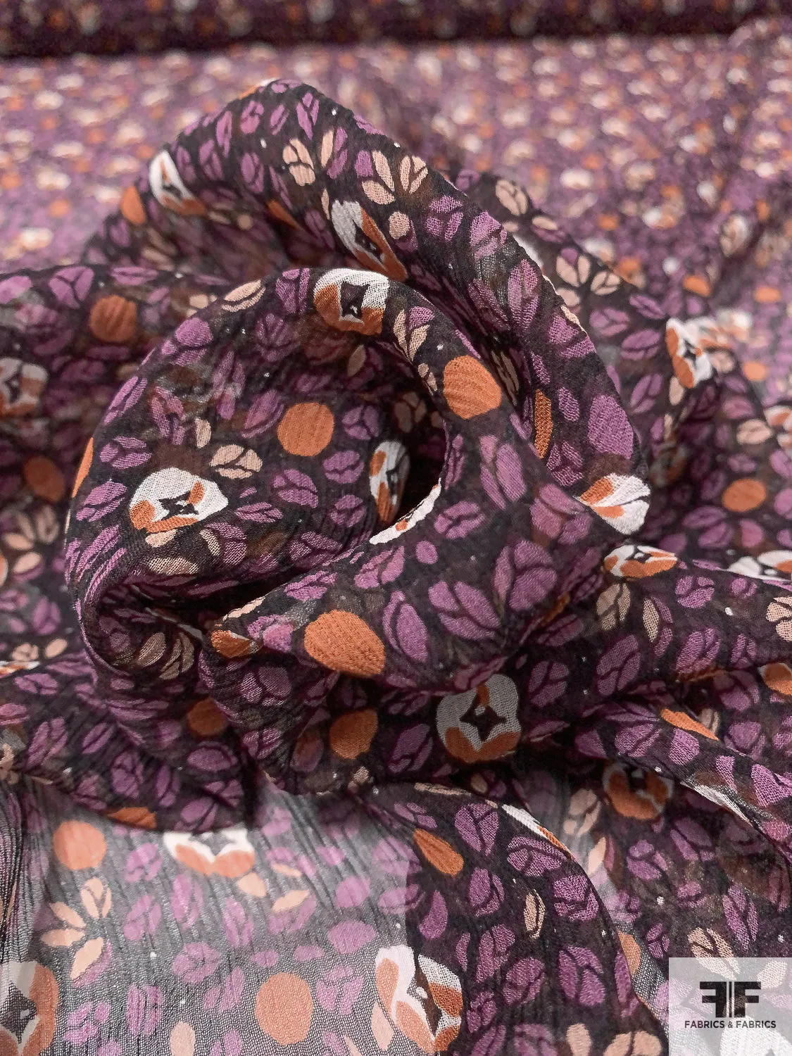 Anna Sui Ditsy Floral Printed Slightly Crinkled Silk Chiffon - Purple / Orange / Black / White