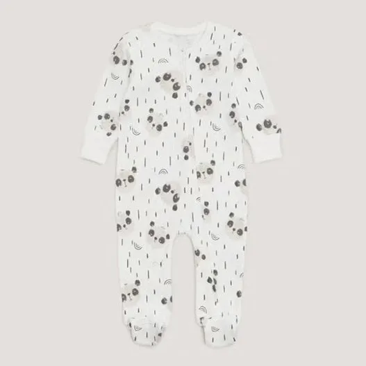 BA - Kids 'White' Cream Panda Print Zip Up Romper BA314