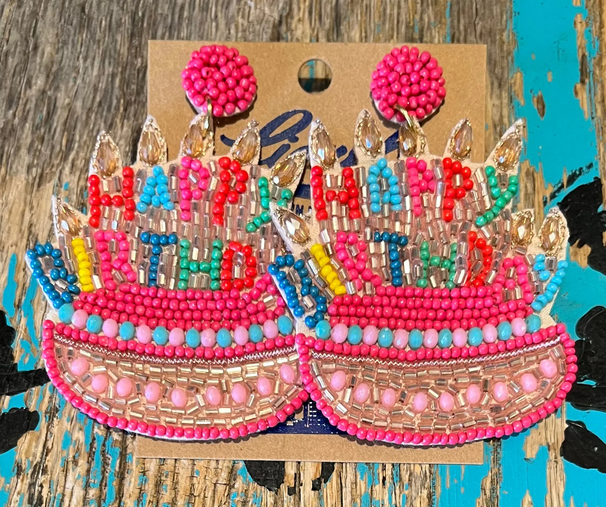 Birthday Cake w/ Candles Beaded Earrings