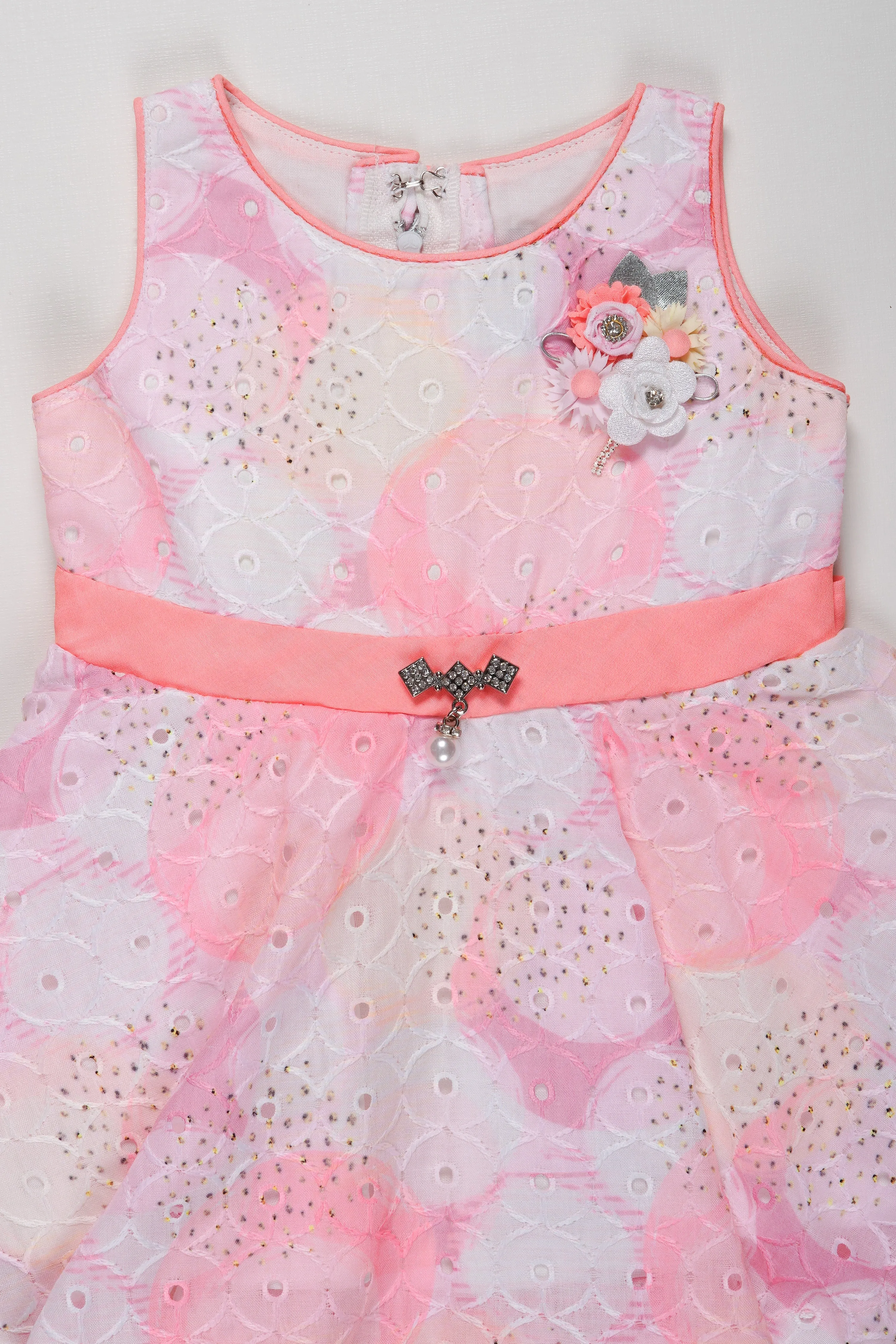 Charming Lightweight Cotton Frock for Girls - Pink Gradient with Floral Accents