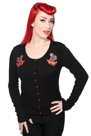 Cherry Bow Black Cardigan