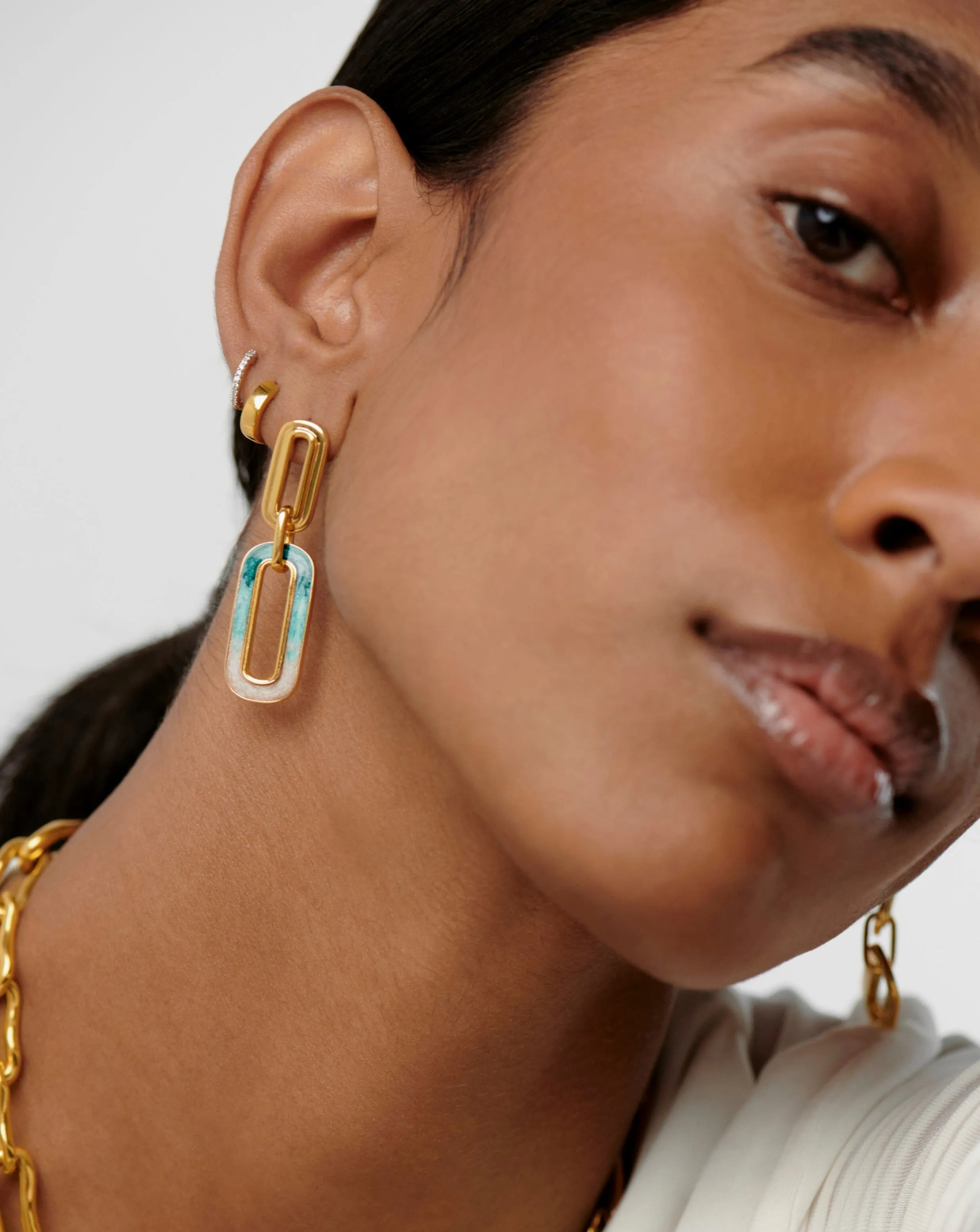 Enamel Haze Ombre Ovate Drop Hoop Earrings