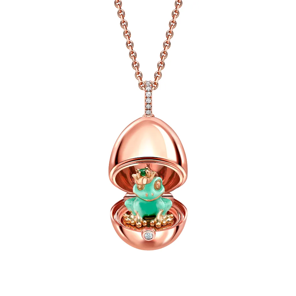 Fabergé Essence Rose Gold & Green Lacquer Frog Surprise Locket