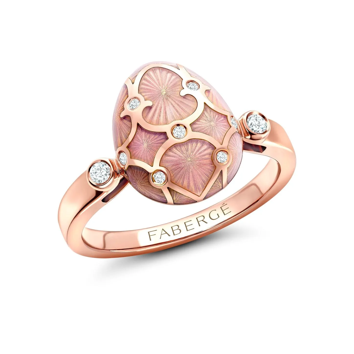 Fabergé Heritage Rose Gold Diamond & Pink Guilloché Enamel Egg Ring