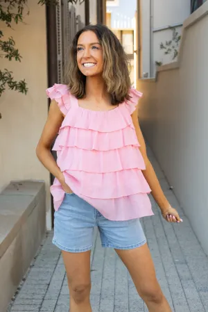 Femme Flounce Pink Ruffle Top