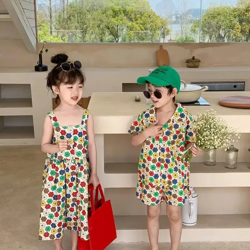 Floral Shirt & Shorts, Dress Sibling Set