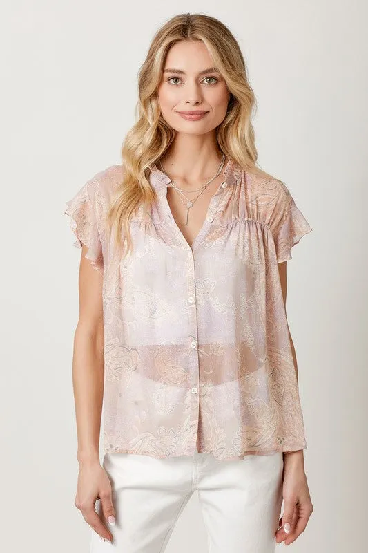 Flutter Sleeve Mix Printed Top - Lavender Mix