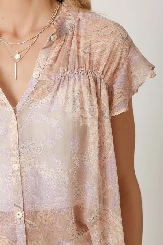 Flutter Sleeve Mix Printed Top - Lavender Mix