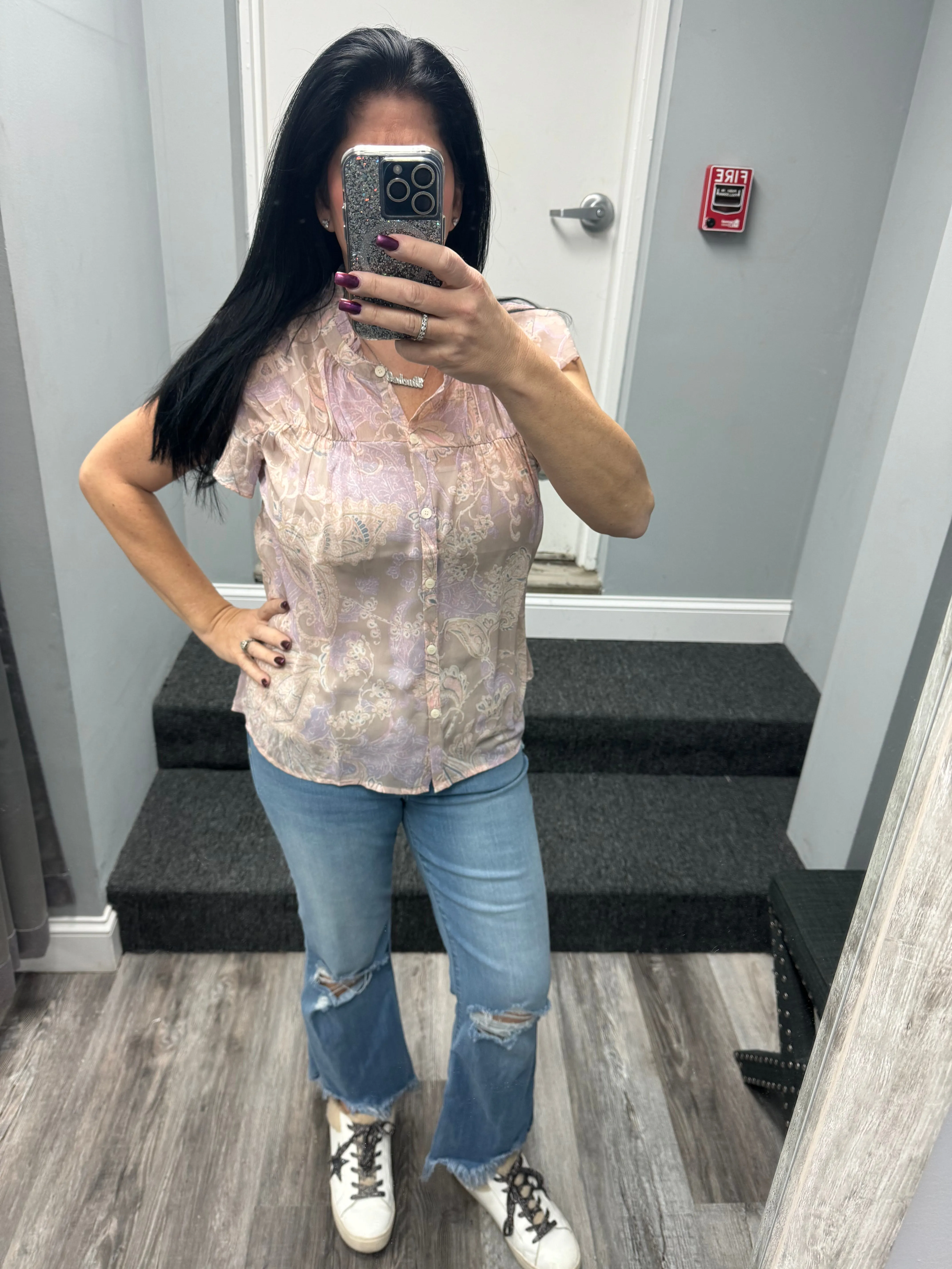 Flutter Sleeve Mix Printed Top - Lavender Mix