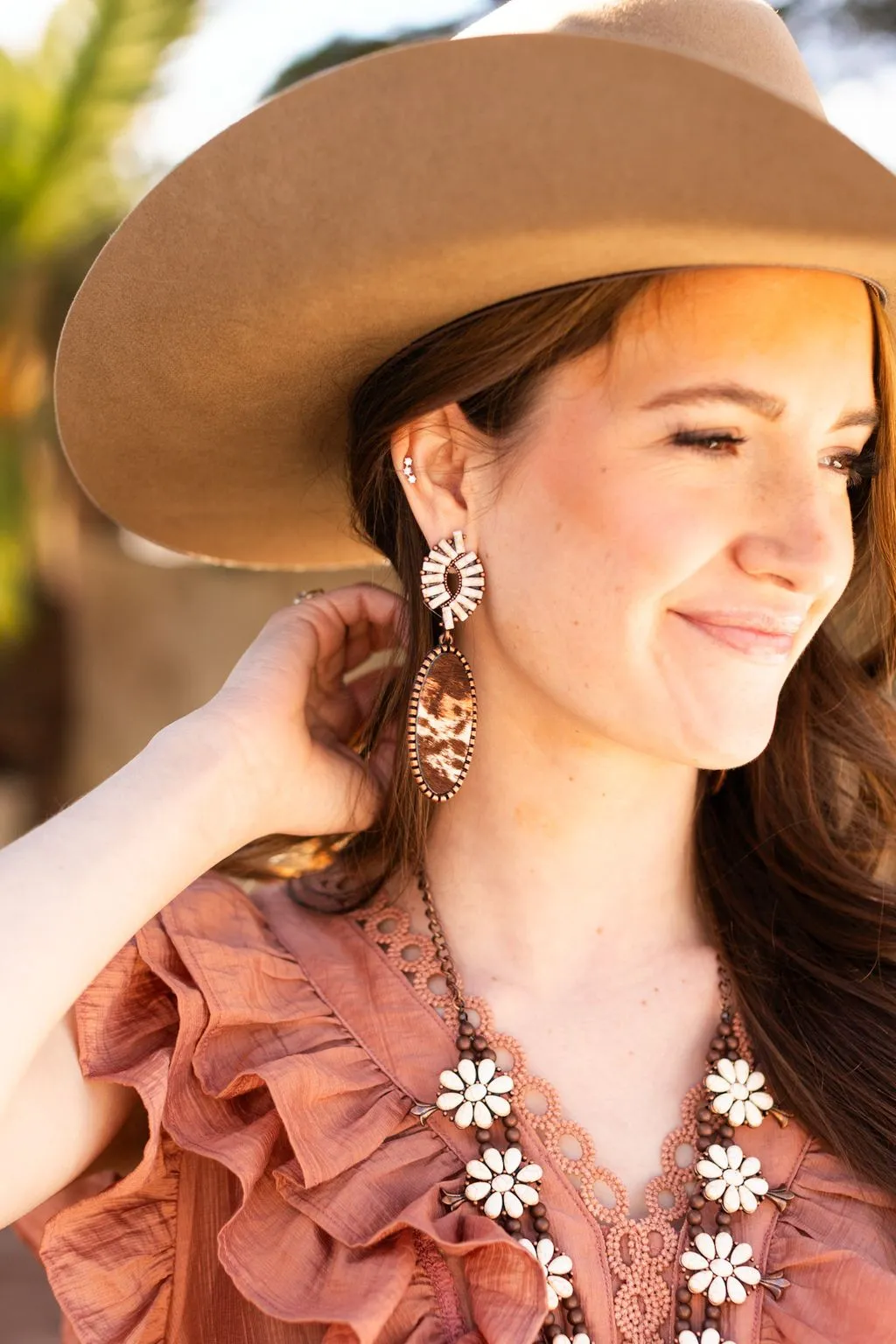 Forever After All Creme Cowhide Oval Dangle Earrings