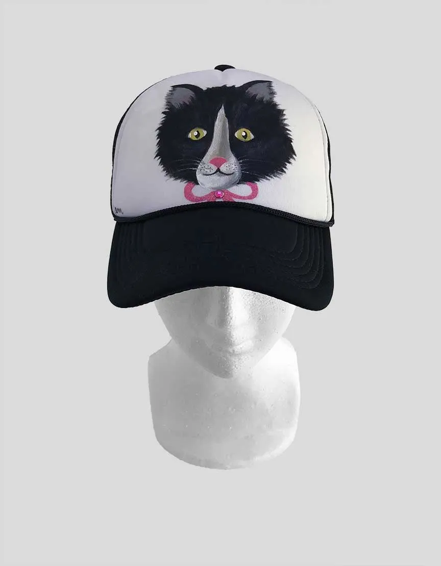 Hamptons Painted Unisex Hat With Cat Motif - One Size