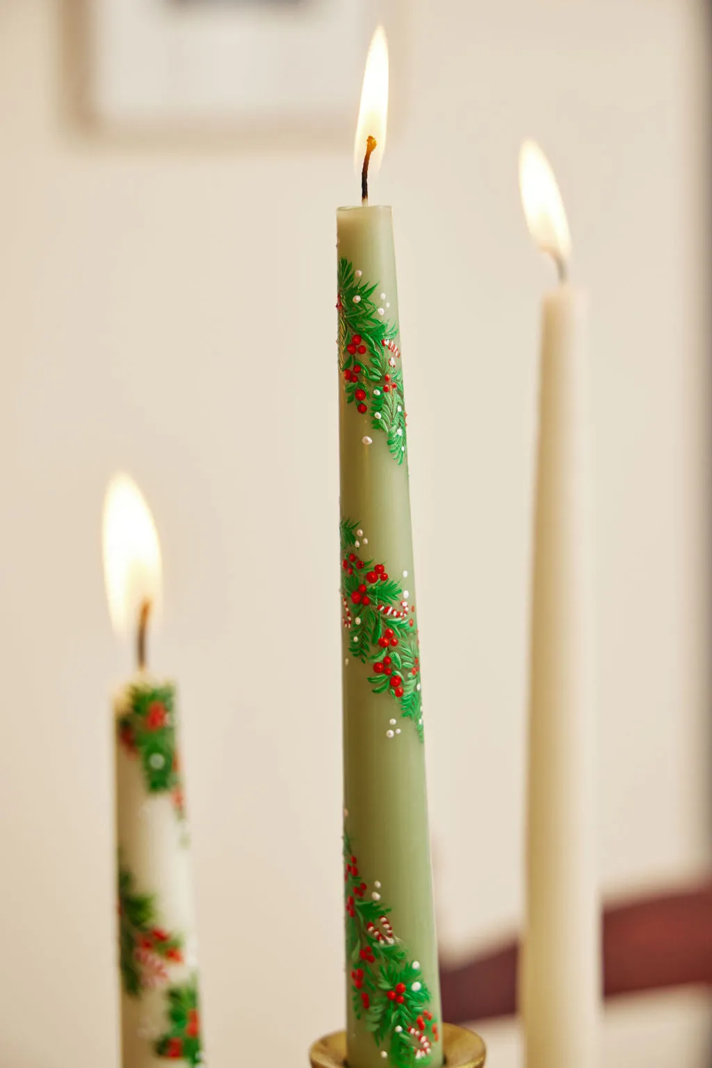 Holly Berry Painted Candle