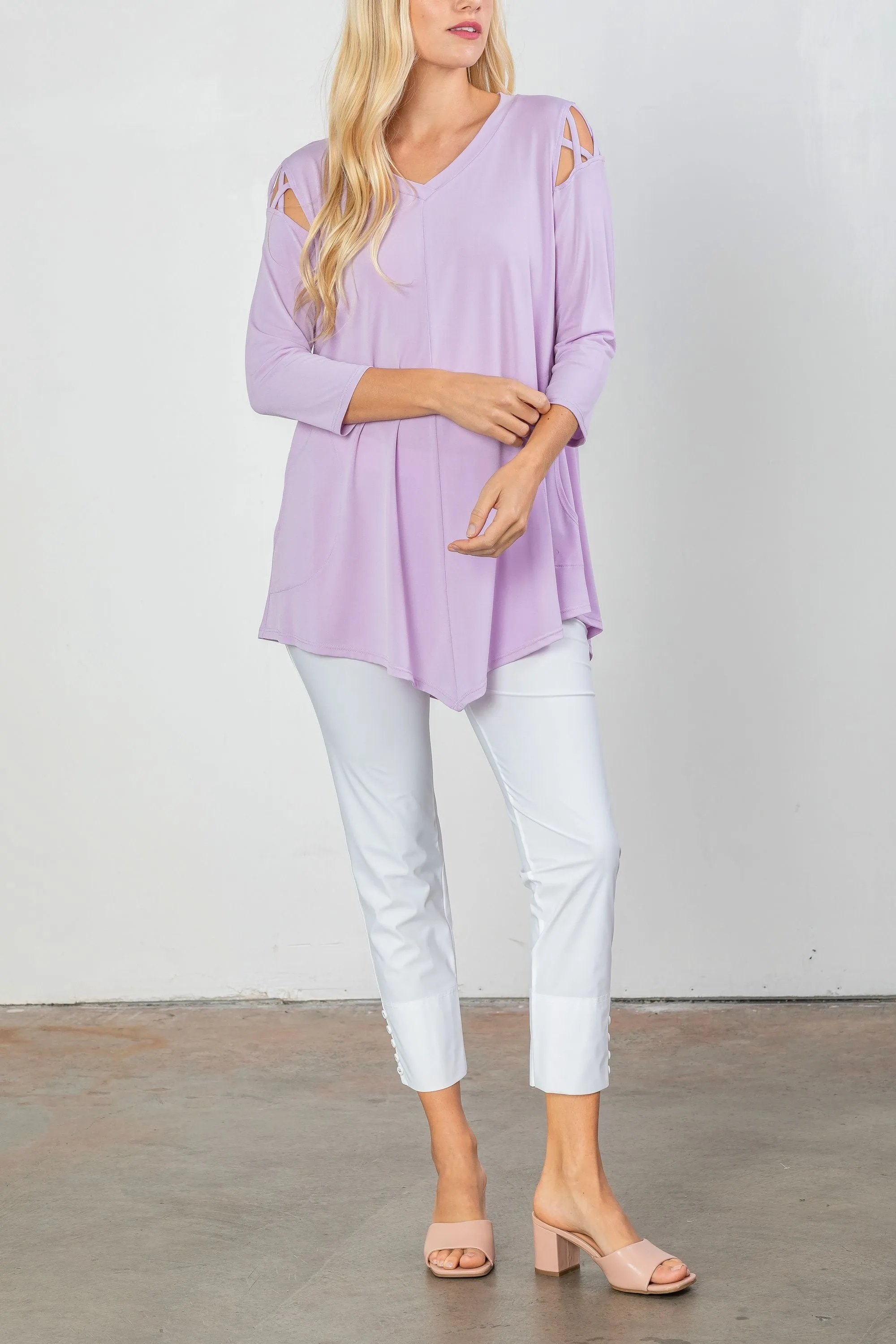 Lavender Cross-Cut Cold Shoulder Tunic