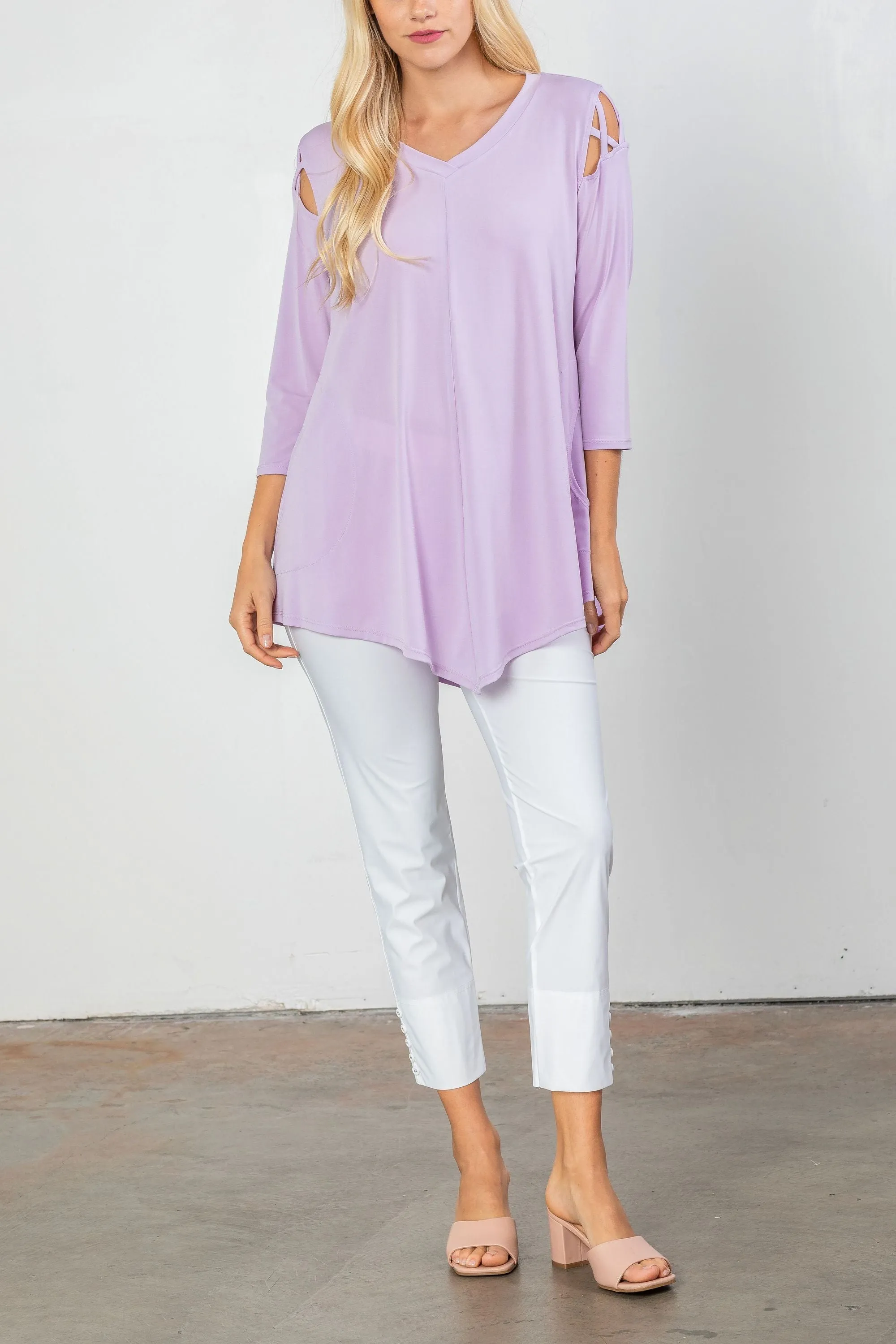 Lavender Cross-Cut Cold Shoulder Tunic