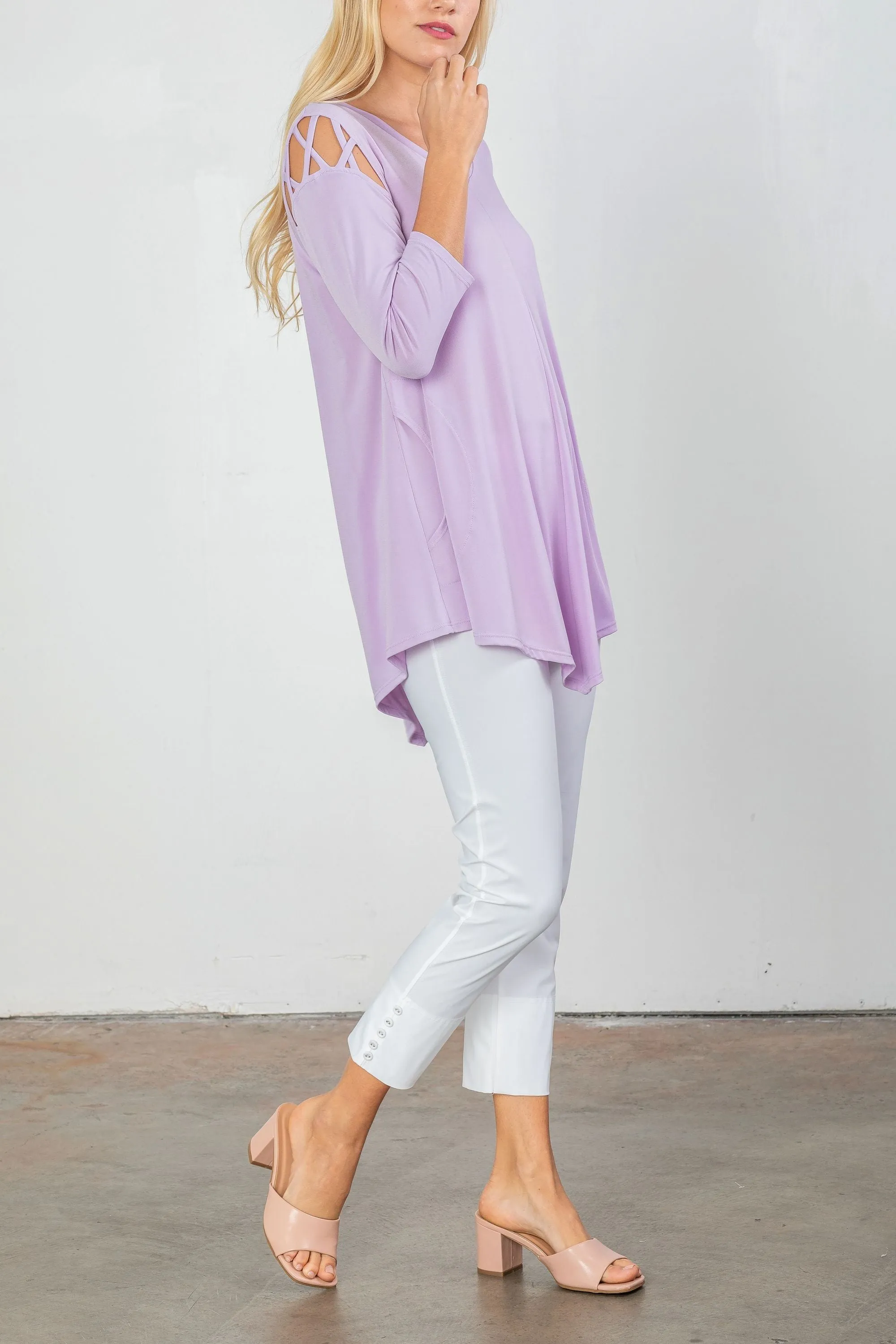 Lavender Cross-Cut Cold Shoulder Tunic