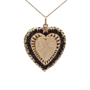 Mid-Century Bohemian Garnet 14K Yellow Gold Heart Locket