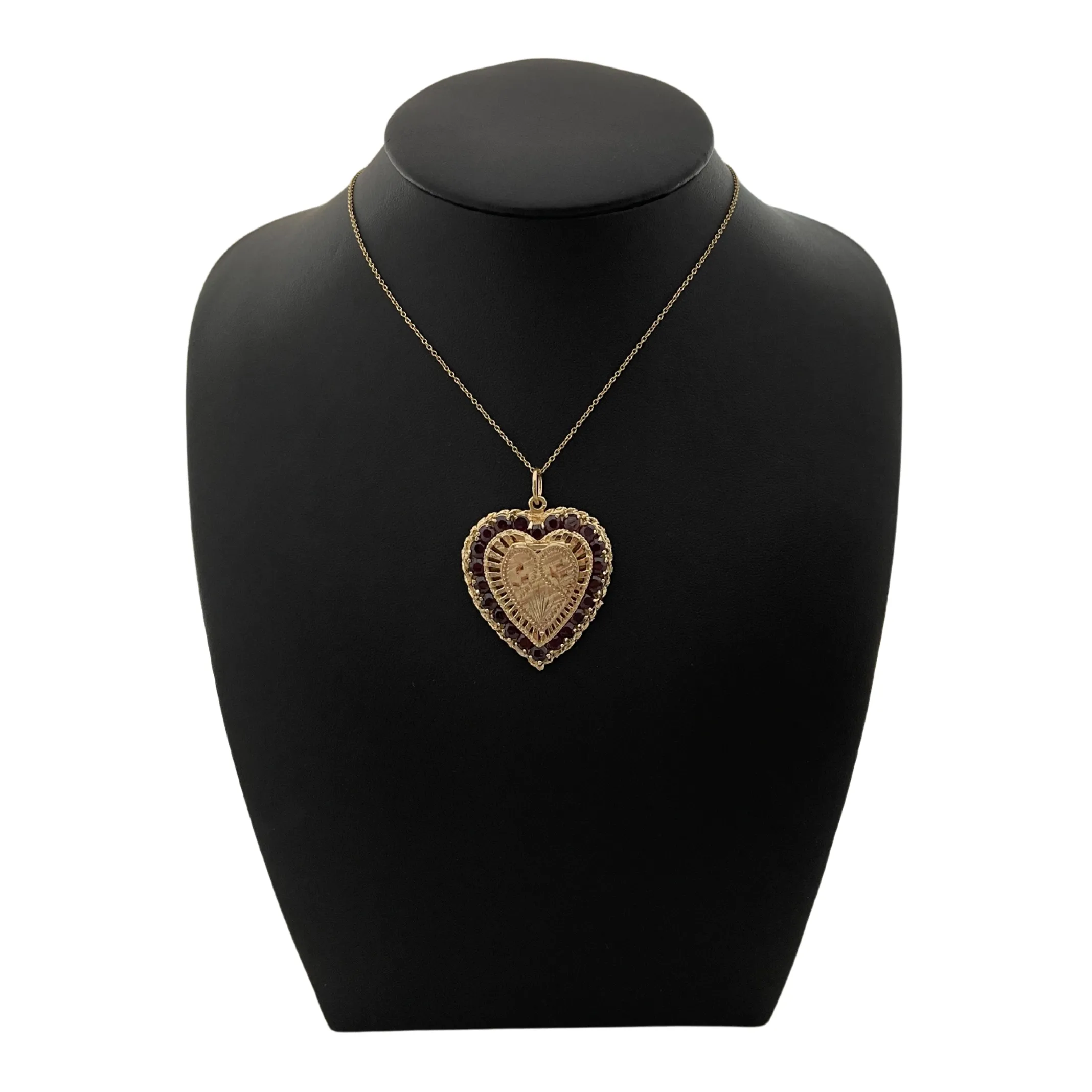 Mid-Century Bohemian Garnet 14K Yellow Gold Heart Locket