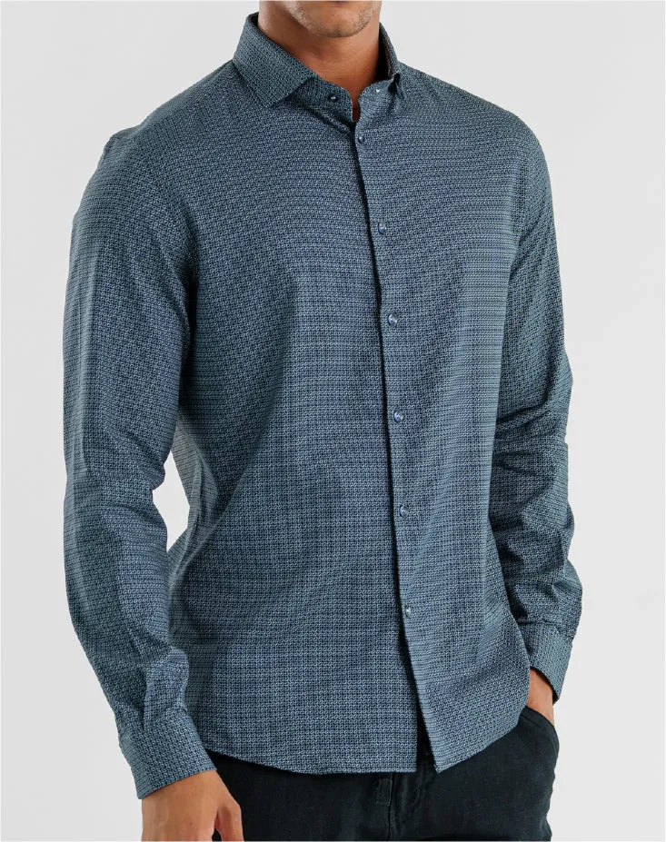 NOVA - Dark Blue Geo Long Sleeve Shirt