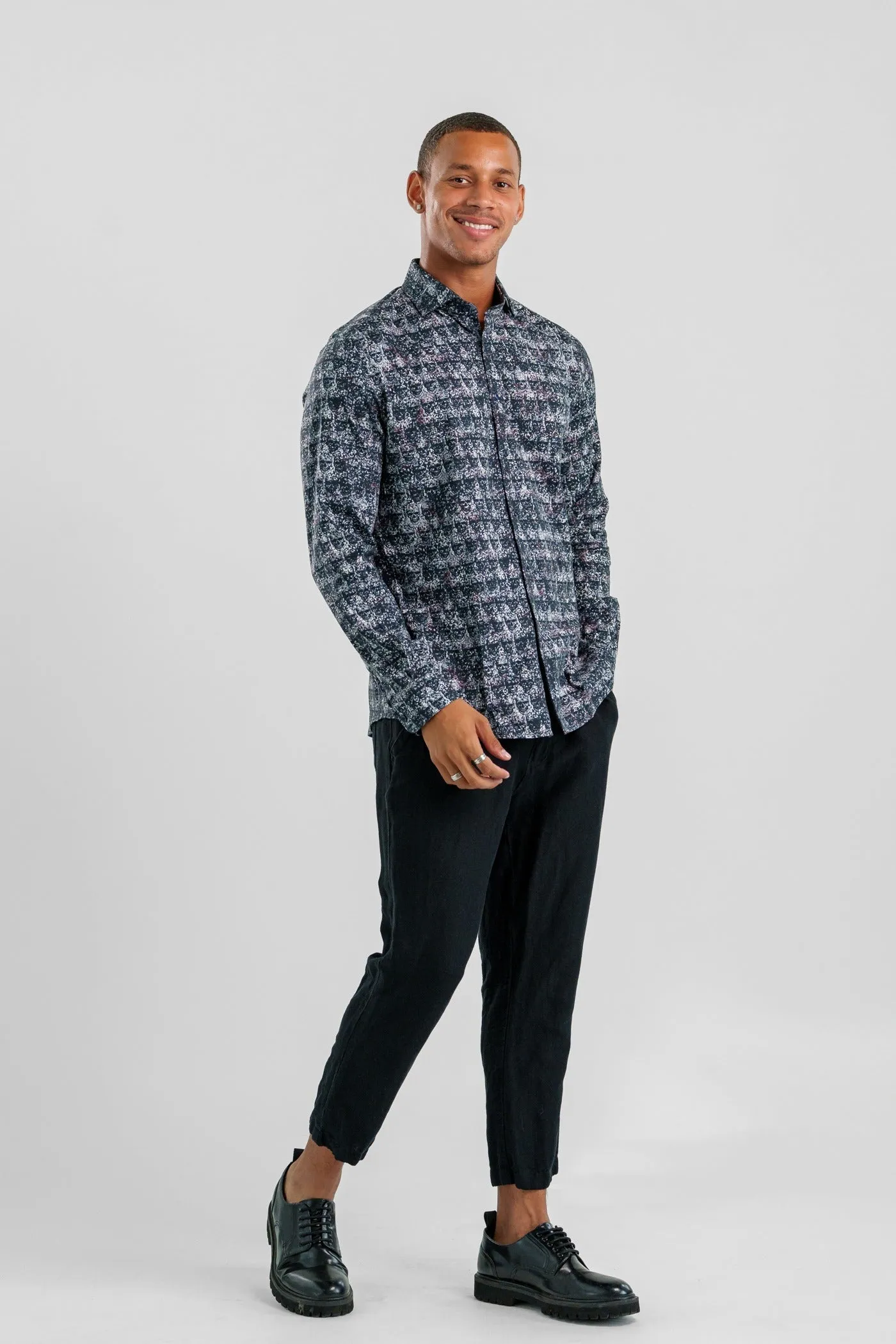 NOVA - Dark Blue Geo Long Sleeve Shirt