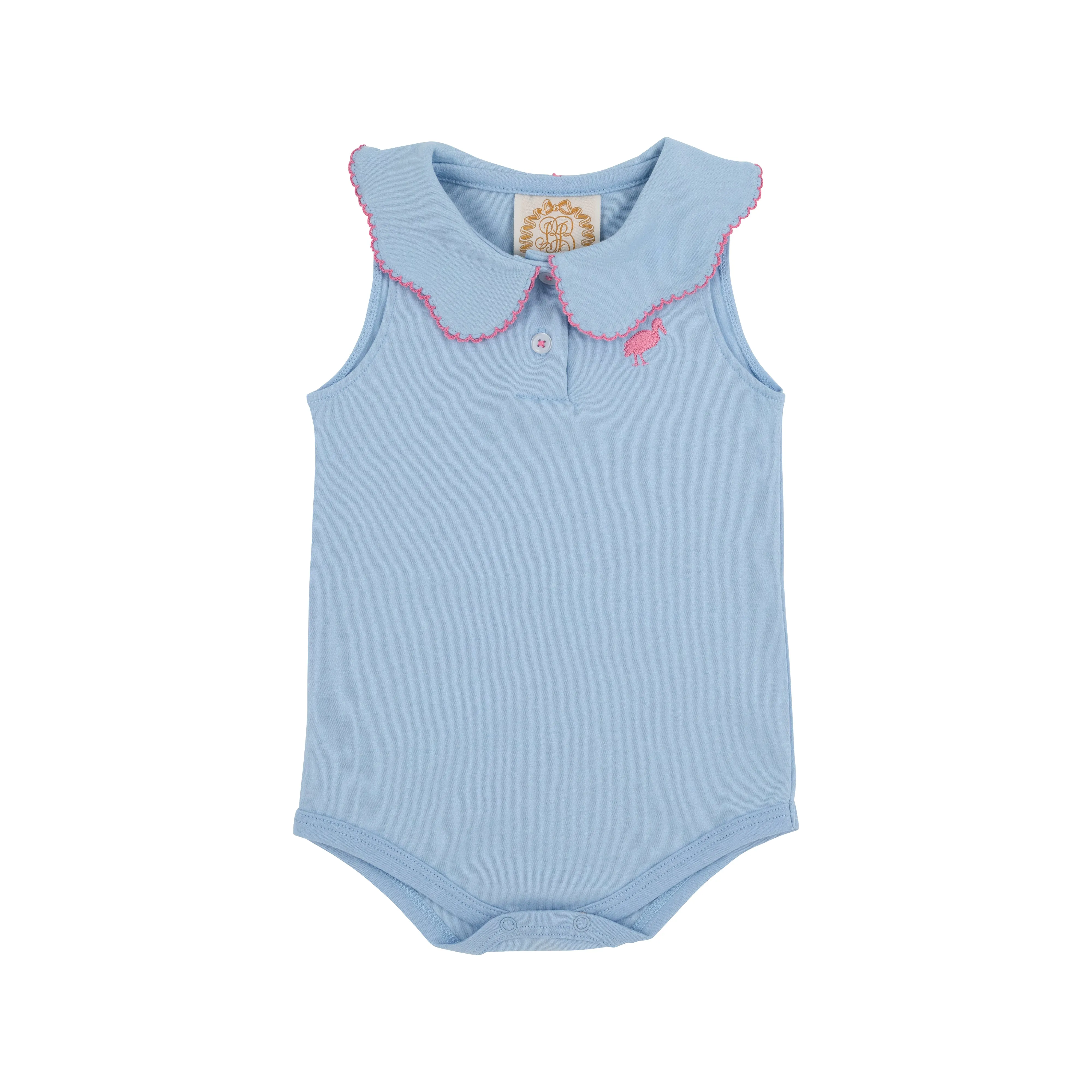 Paige's Playful Polo & Onesie - Beale Street Blue with Hamptons Hot Pink Picot & Stork