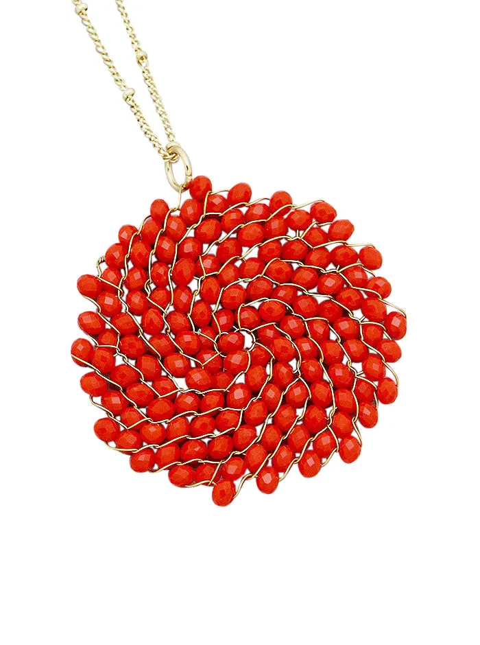 Poppy Deep Orange Swirl Bead Necklace