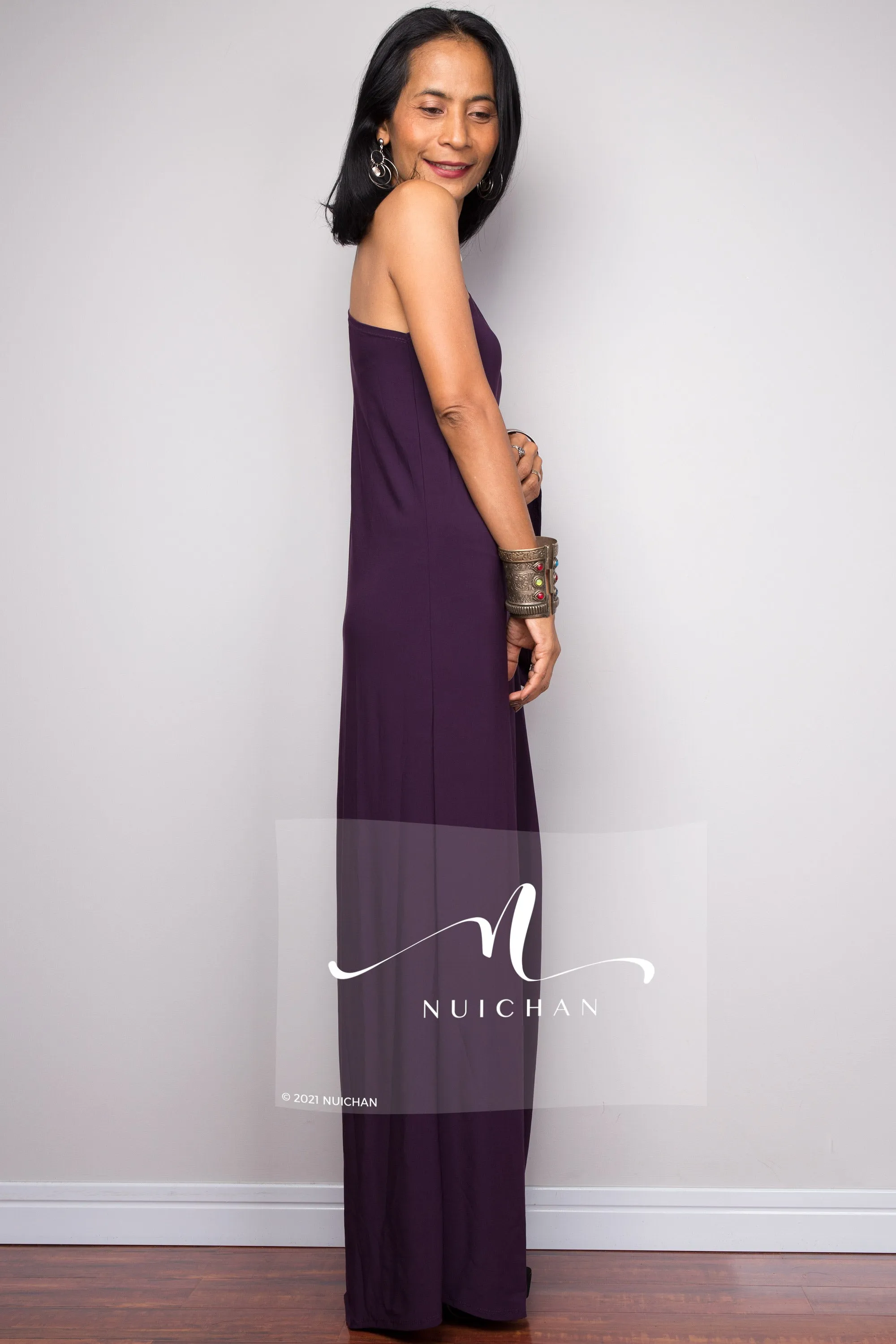 Purple one shoulder dress