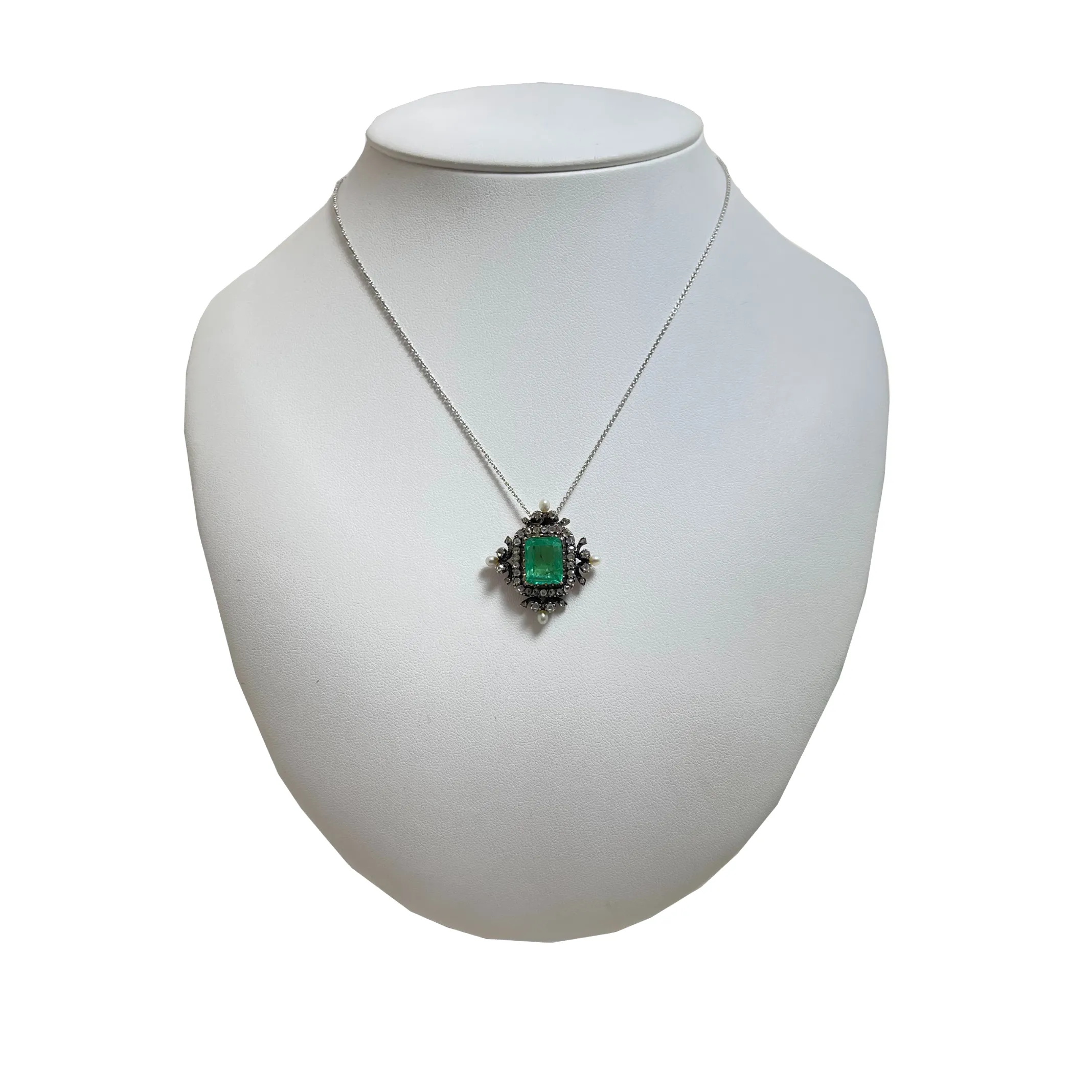 Rare Georgian Emerald, Diamond, and Pearl Pendant