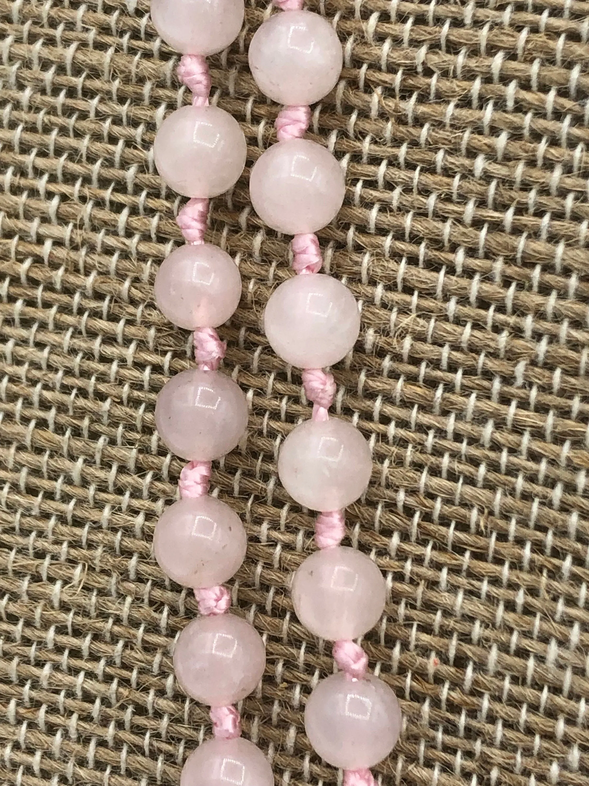 Rose Quartz Hand Knotted Necklace, Mala Necklace, Beaded Necklace, Hand Knotted Gemstone Necklace, 36" 6mm Polished finish. Fast Shipping