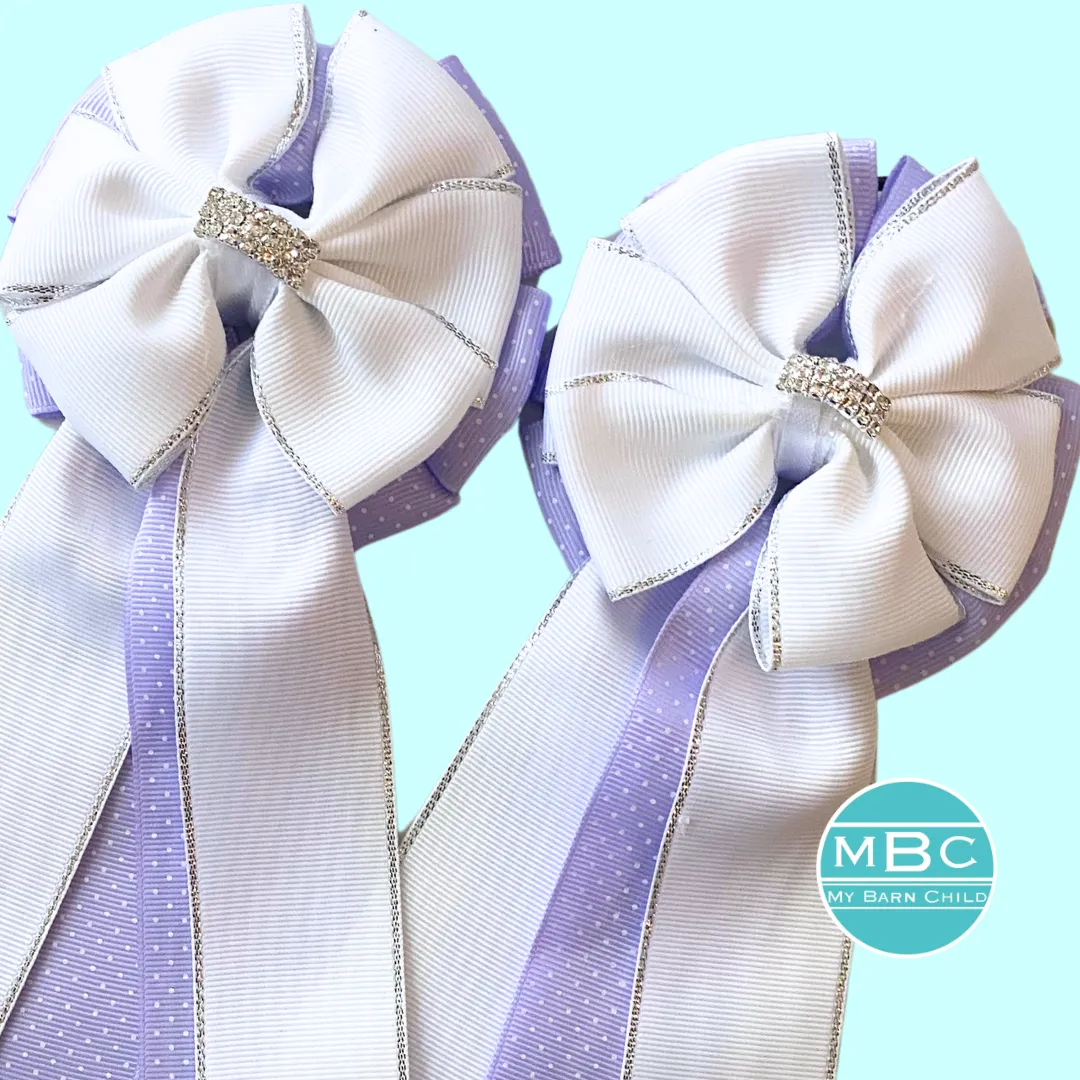 Show Bows: White on Lavender Swiss Dot